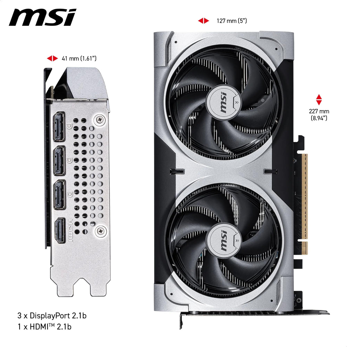MSI GeForce RTX 5060 Ti 8G Ventus 2X OC Plus - 8GB GDDR7 (28Gbps/128-bit), PCIe 5, Boost: 2602 MHz, HDMI 2.1b, DisplayPort 2.1b, Extra Core-Pipes - V536-001R