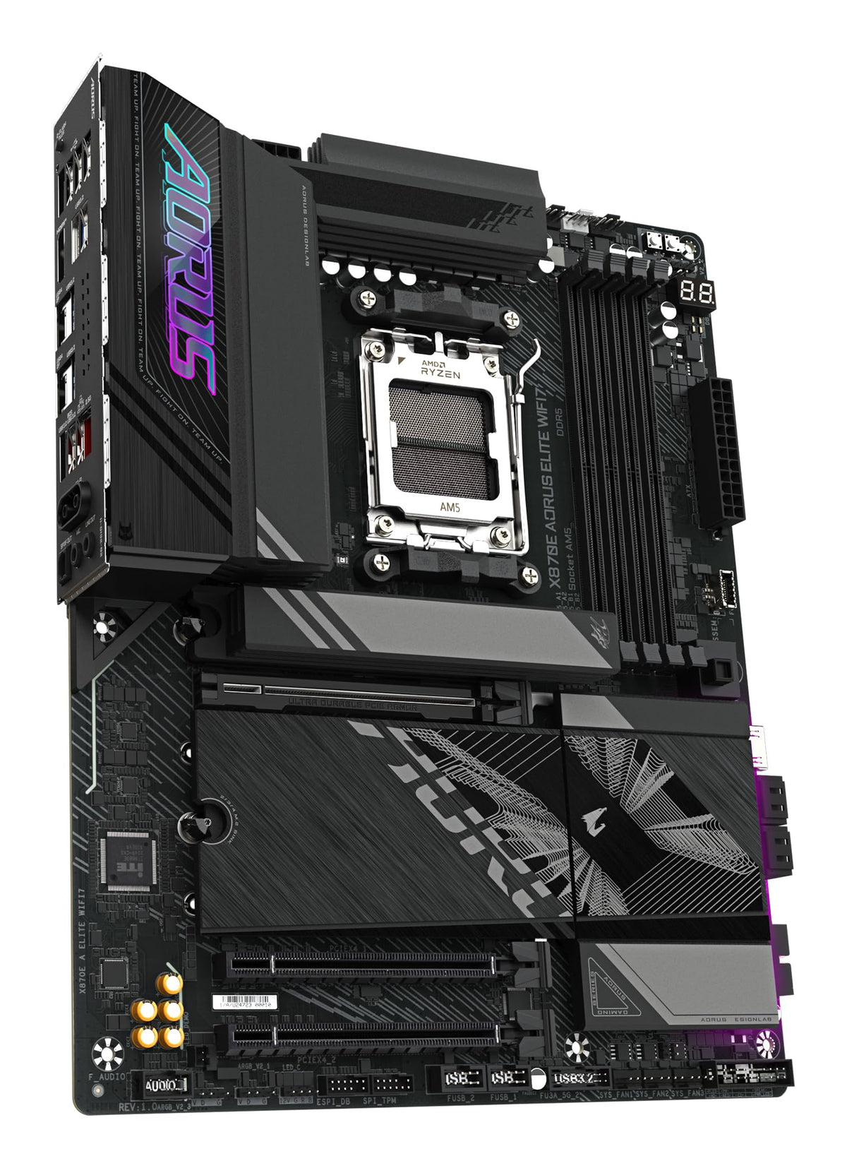 GIGABYTE X870E A Elite WIFI7-Mainboard - Suportă procesoare AMD Ryzen 9000, 16+2+2 faze Digital-VRM, până la 8000MHz DDR5 (OC), 3xPCIe 5.0, Wi-Fi 7, 2.5GbE LAN, USB 4