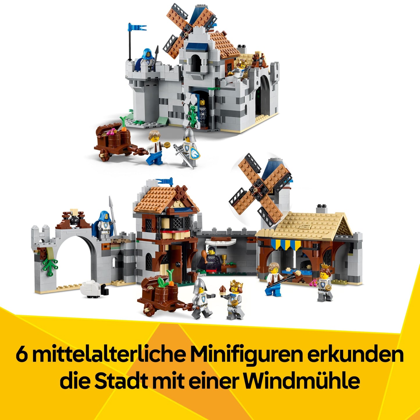 LEGO Creator Knight's Castle in the Middle Ages - 3-in-1 building set - Toy knight's castle - Convertible into knight's tournament scene or city - 6 minifigures - Gift for boys and girls aged 9 and up 31168