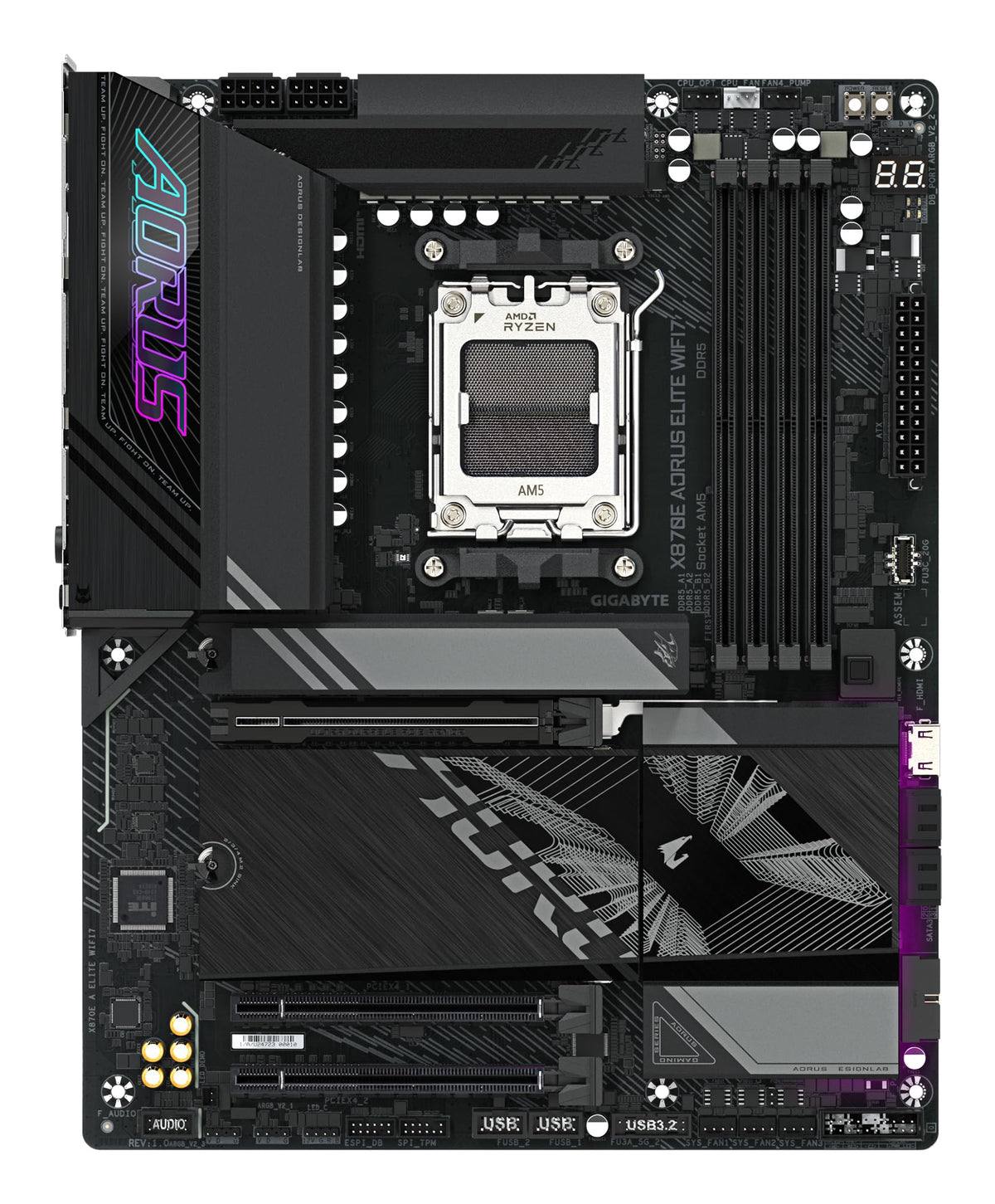 GIGABYTE X870E A Elite WIFI7-Mainboard - Suportă procesoare AMD Ryzen 9000, 16+2+2 faze Digital-VRM, până la 8000MHz DDR5 (OC), 3xPCIe 5.0, Wi-Fi 7, 2.5GbE LAN, USB 4