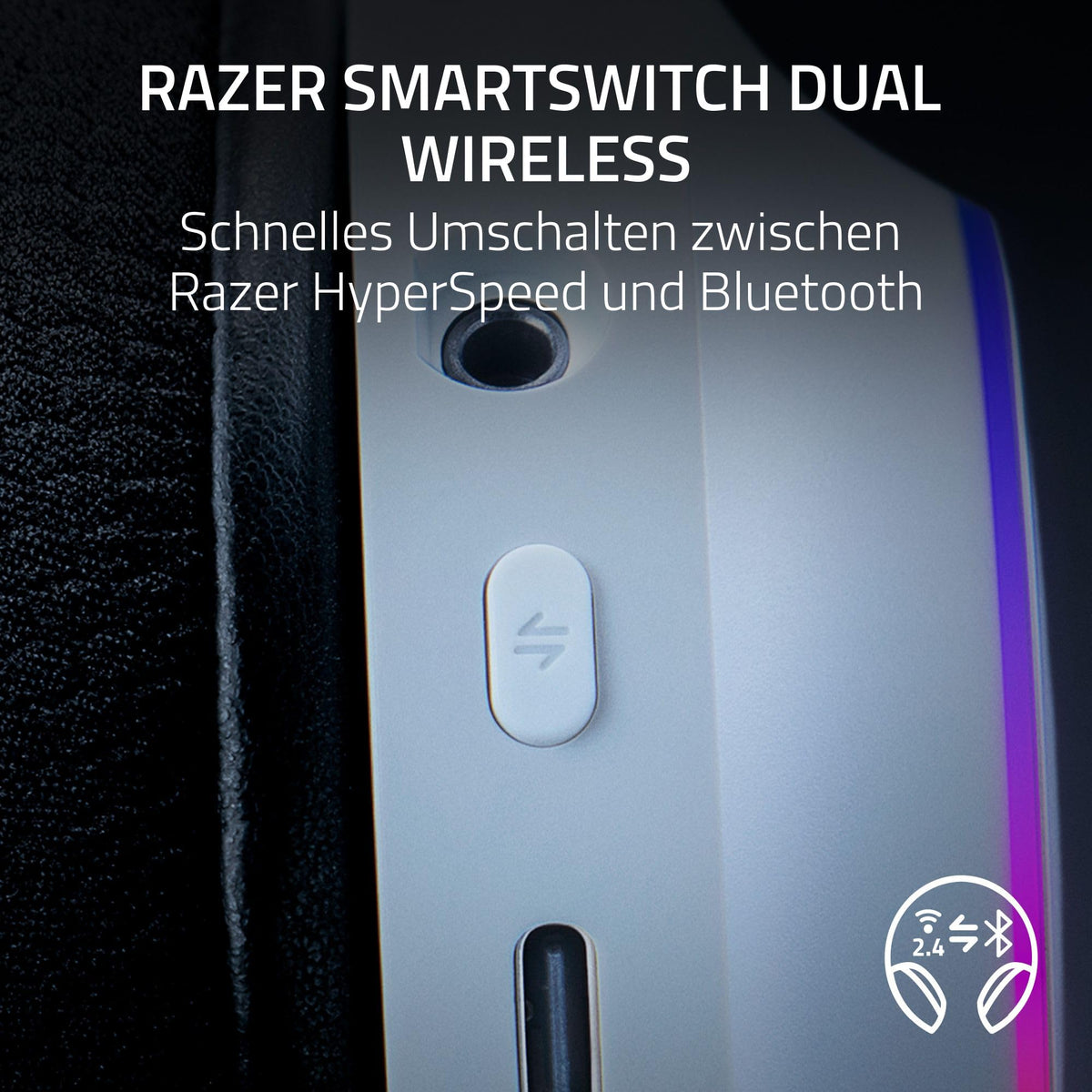 Razer Barracuda X Chroma - căști de gaming wireless pentru multiple platforme cu 6 zone Chroma RGB (SmartSwitch Hyperspeed & Bluetooth, driver de 40mm, microfon cardioid HyperClear detașabil) Alb - RZ04-05220200-R3M1
