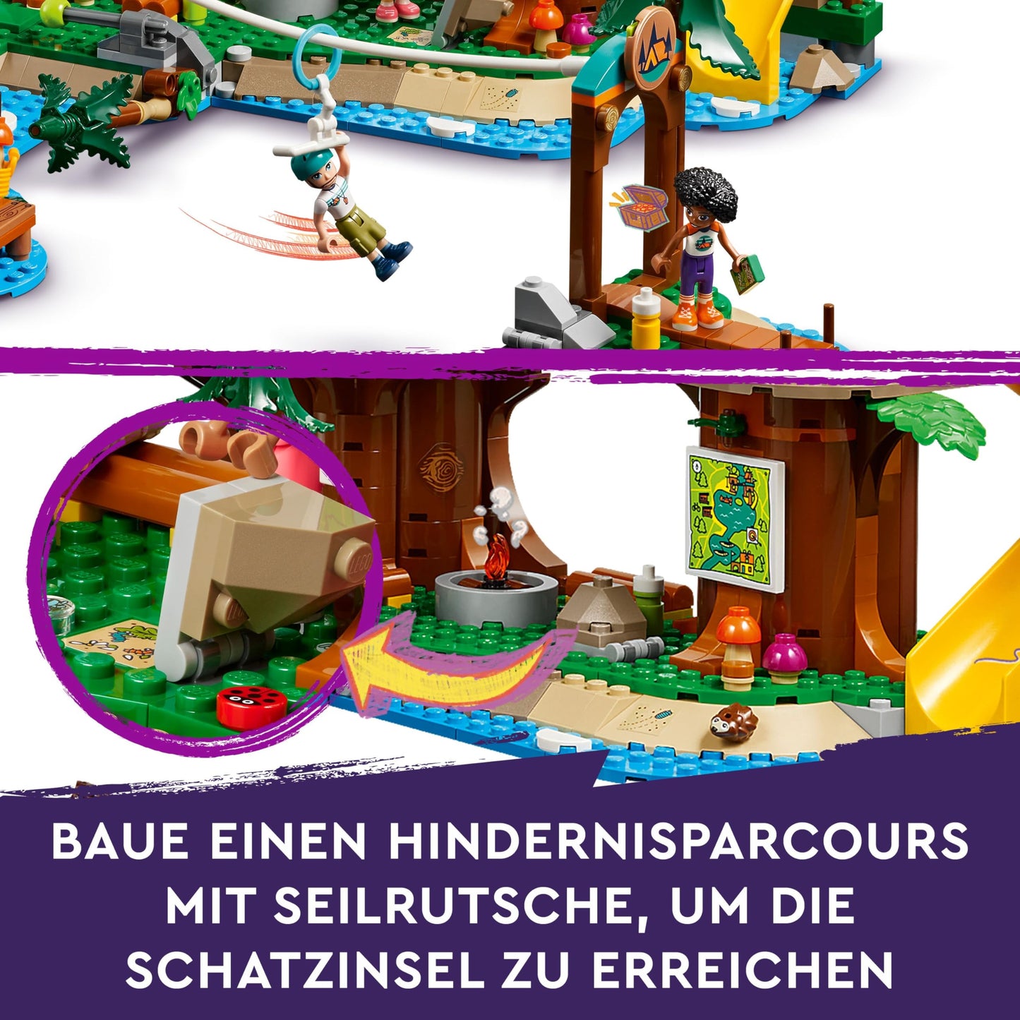 LEGO Friends tree house in the adventure camp, play set for girls and boys aged 8 and over with 5 toy figures and 5 animals, gift idea for creative play, sports toy, dollhouse 42631