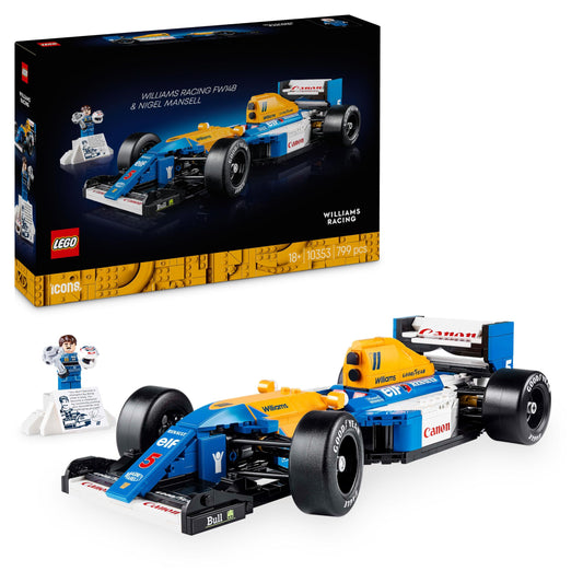 LEGO Icons Williams Racing FW14B cu Nigel Mansell - Set mașină de curse F1 cu minifigurină pilot de curse de colecție - decorație de birou cu suport - cadou pentru adulți și tineri pasionați de motorsport 10353
