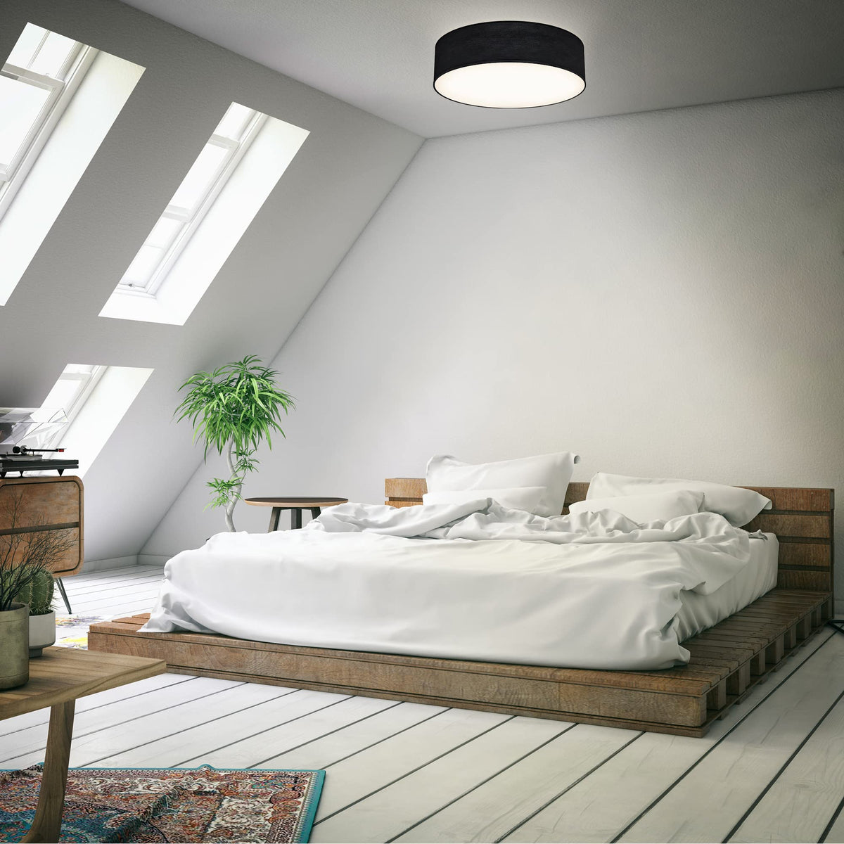 B.K.Licht - Ceiling lamp with fabric shade, E27 socket, max. 40 watts, ceiling light, lamp, living room lamp, bedroom lamp, kitchen lamp, ceiling lighting, 38x10 cm, black - BKL1220