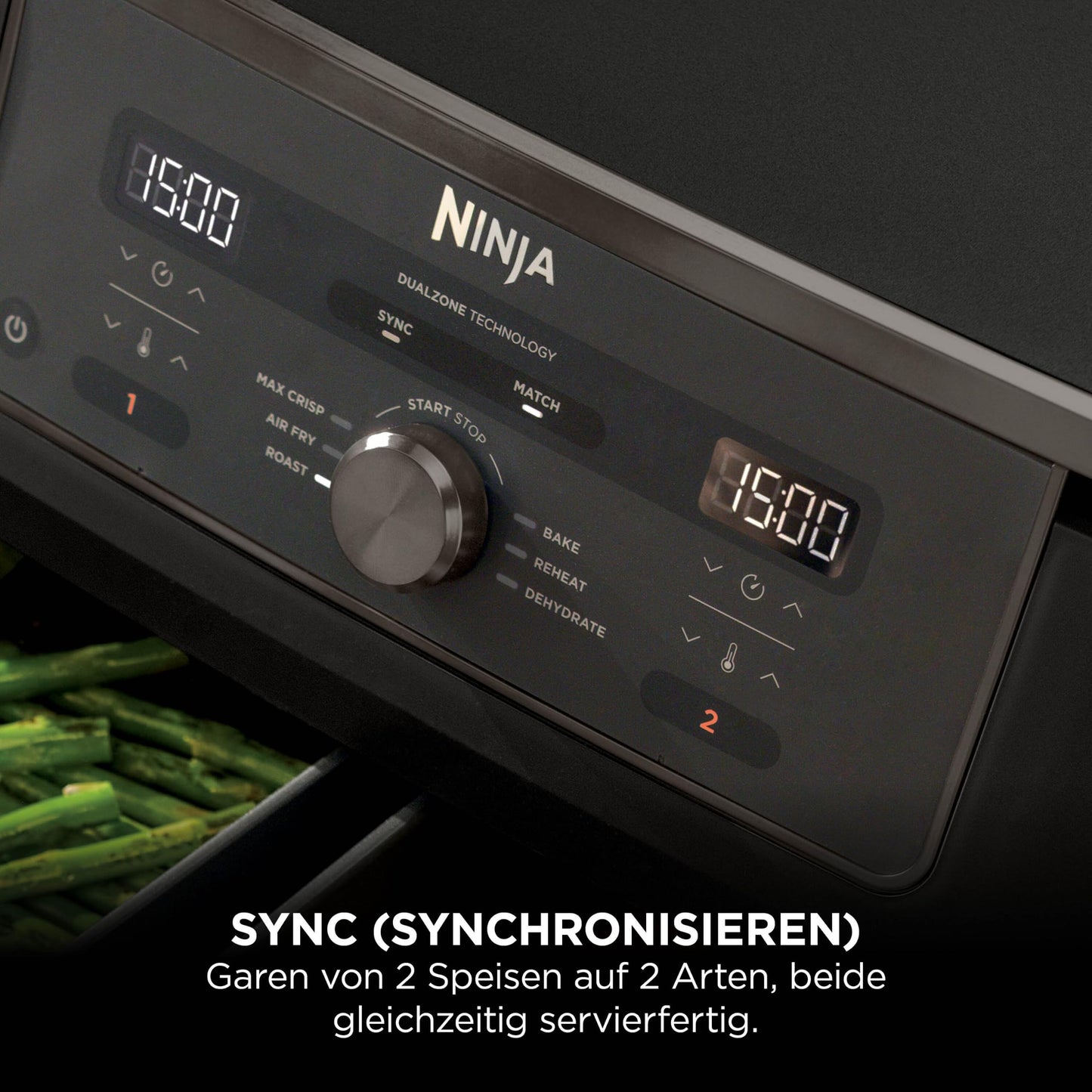 Ninja Air Fryer MAX Dual Zone, 2 Drawer, 9.5L, 6-in-1, Cooking without Oil, Air Fry, Max Crisp, Roasting, Baking, Reheating, Dehydrating, Dishwasher Safe Non-Stick Baskets, Onyx Black DZ400EUBK