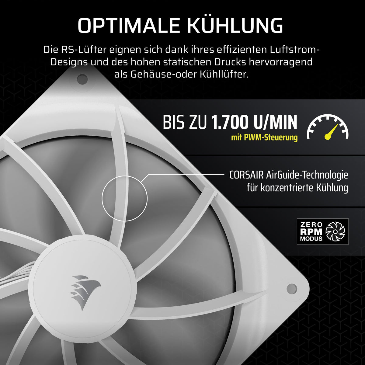 CORSAIR RS140 ventilator PWM de 140mm – pachet dublu, alb - CO-9050195-WW