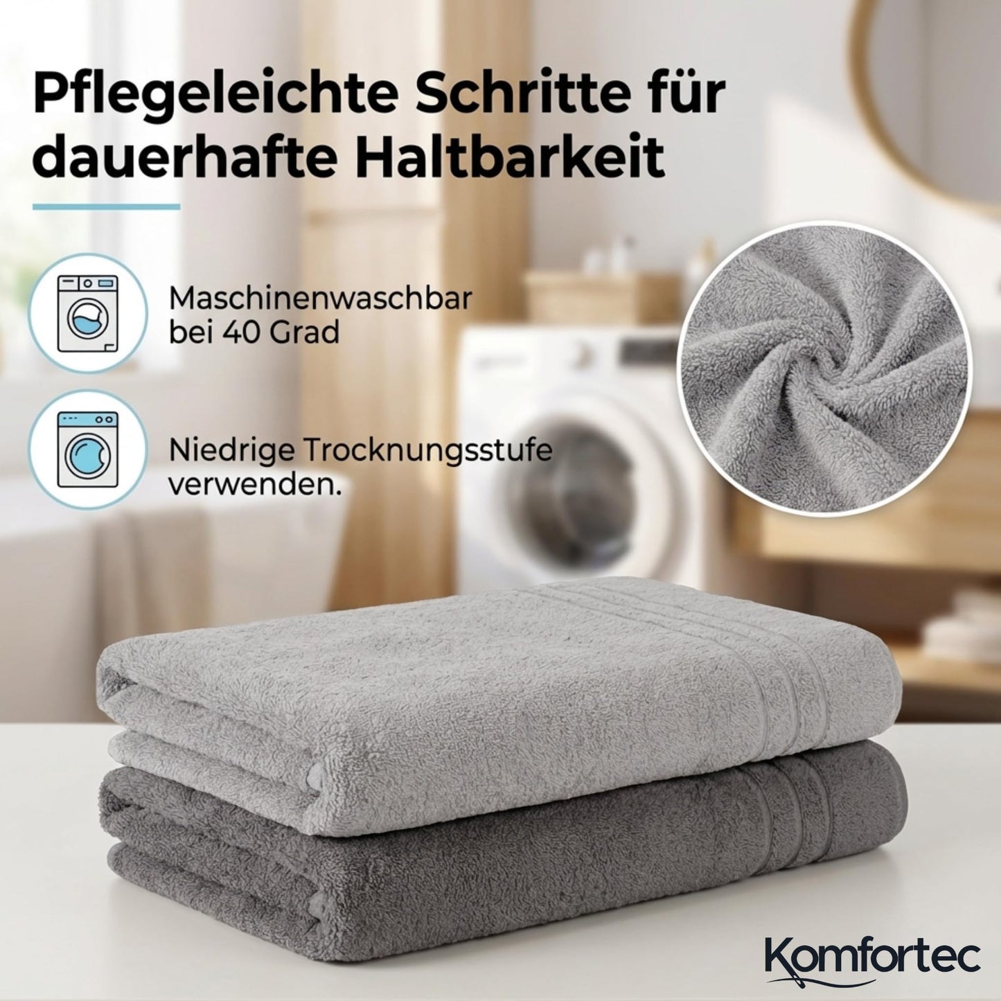 Komfortec 2 sauna towel set 80x200 cm, large sauna towels made of 100% cotton, sauna towels, fluffy and absorbent, quick-drying, anthracite gray/silver - 2er-80x200-anthrazit-silber
