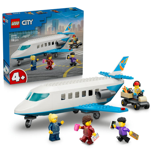 LEGO City Passenger Jet Toy - Airplane Model Kit with 4 Minifigures and Travel Accessories - Educational Toy - Birthday Gift for Boys Ages 4 and Up - 60492