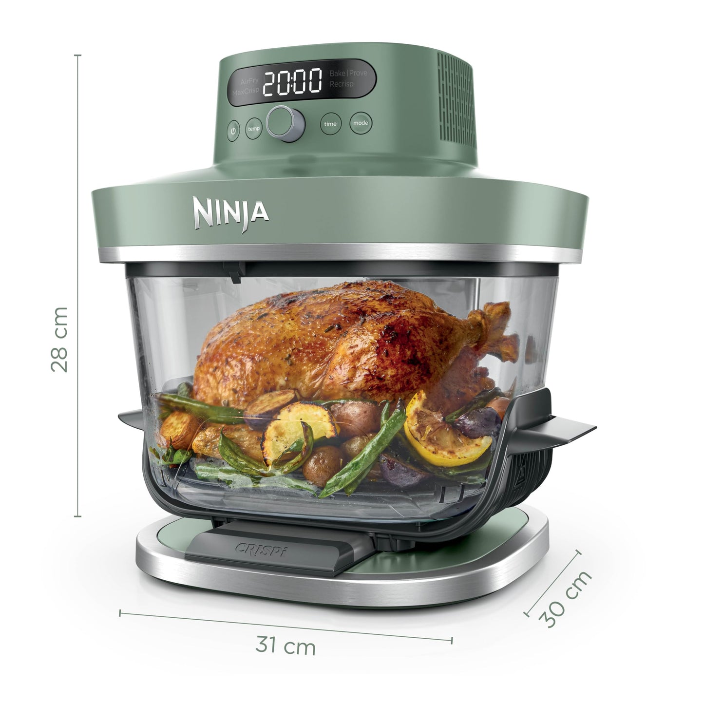 Ninja CRISPi PRO XL Glass Air Fryer, 5 Preset Cooking Functions, CleanCrisp Glass Containers (5.7L and 2.3L) and Storage Lid, Moss Green AS090EUGN