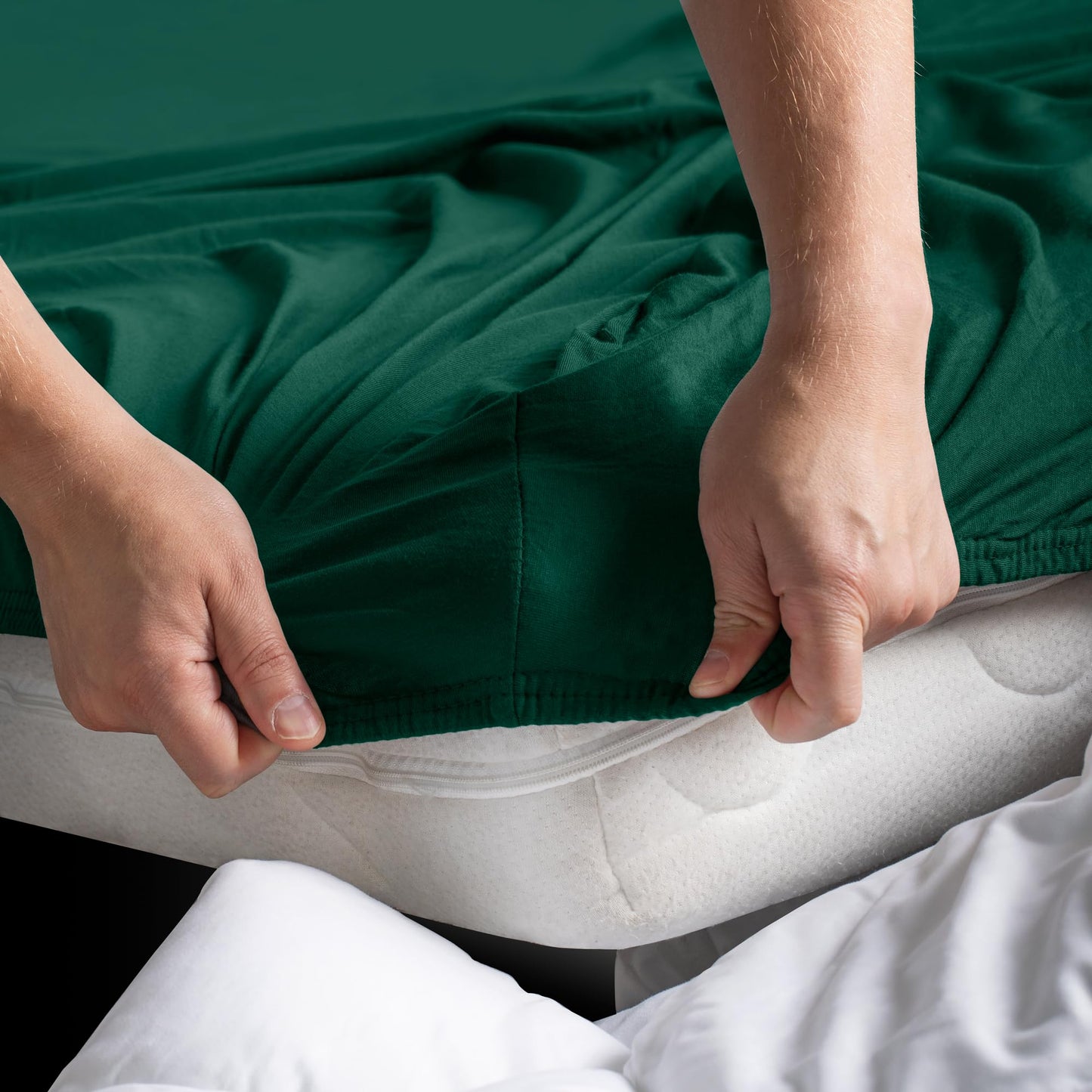 DecoKing fitted sheet 200x220 220x240 cm 100% combed cotton green fitted sheets jersey box spring bed Amber 200 x 220 220 x 240