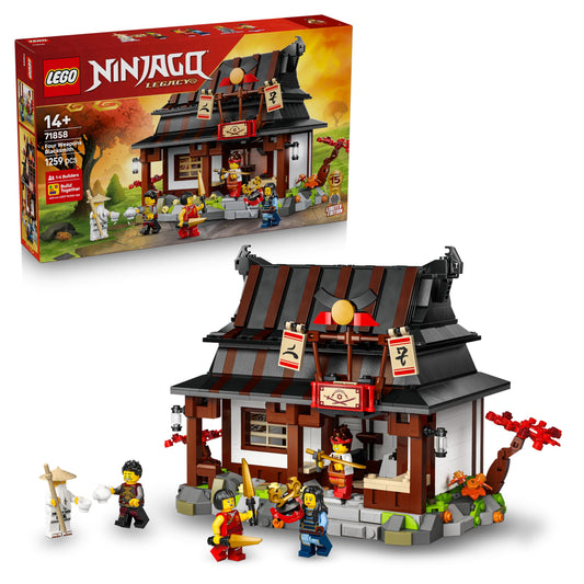 LEGO NINJAGO 15th anniversary: four-weapon forge - ninja house toy with collectible minifigure and trading cards - nostalgic gift for boys aged 14 and over and adult fans - 71858