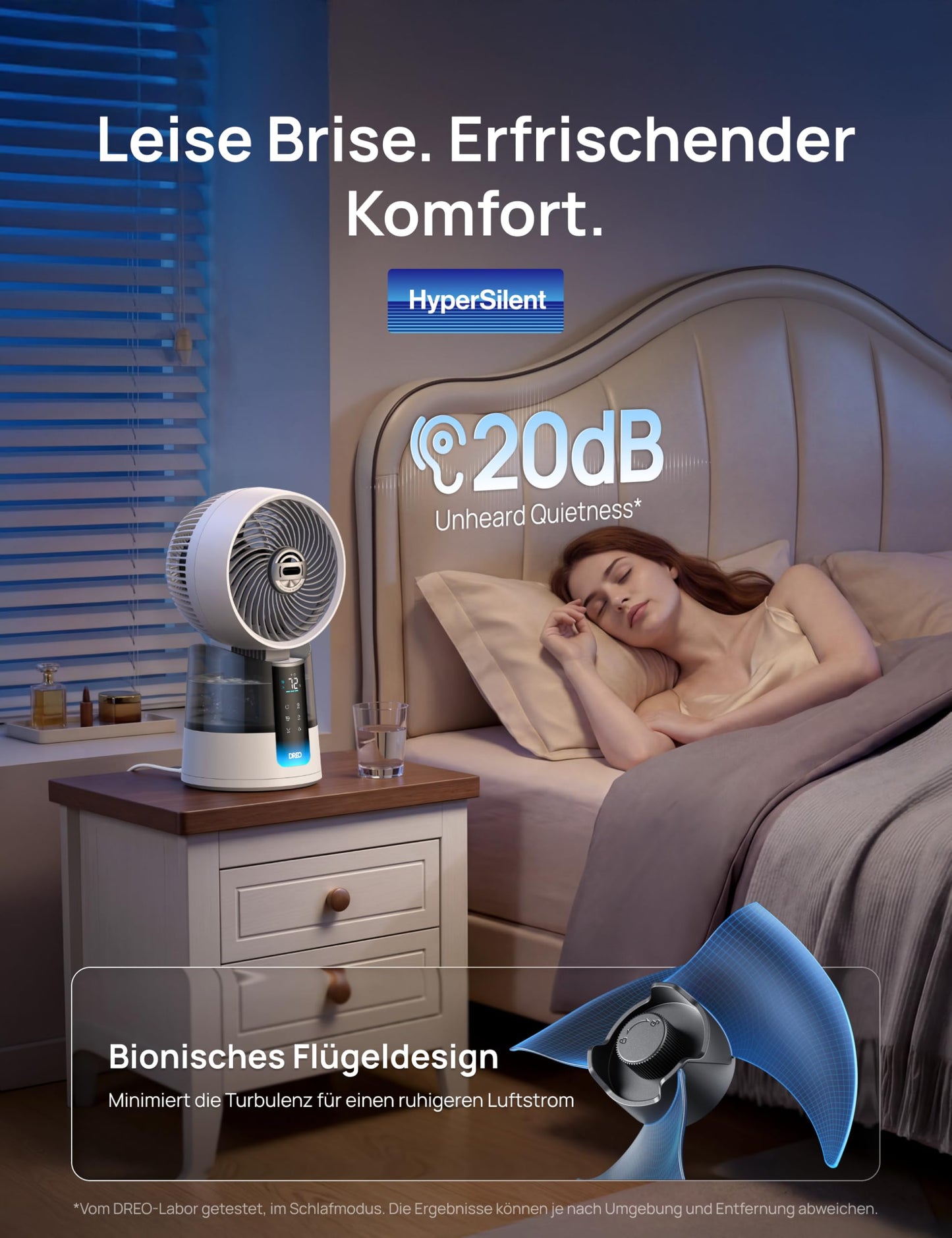 DREO TurboCool Mist Fan 516S, table fan with 150°+30° oscillation, evaporative cooler, 7.9 m/s, ultra-fine mist, 20 dB quiet, 6 speeds, 2 modes, app & remote control, RGB, white - DR-HEC006S