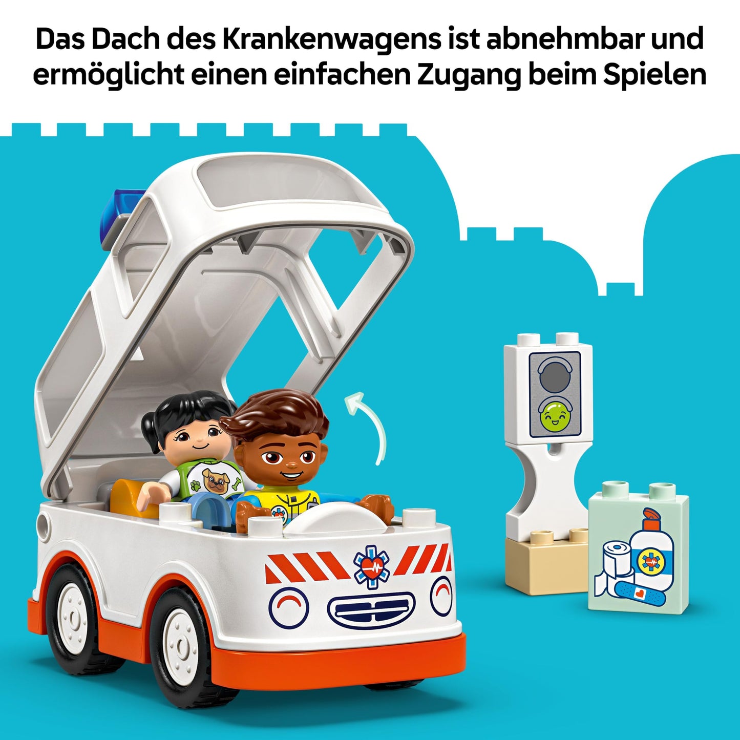 LEGO DUPLO ambulance with driver - educational toy for toddlers aged 2 and up - Montessori toy for role play - ambulance toy with car, house, 2 figures - gift for children 10447