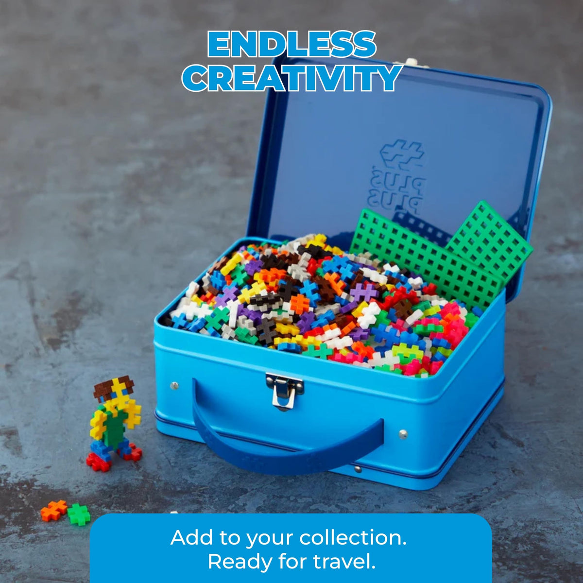 Plus-Plus 9607002 Genius Construction Toy, Basic, Building Blocks Set in a practical metal box with handle, 600 pieces, colorful