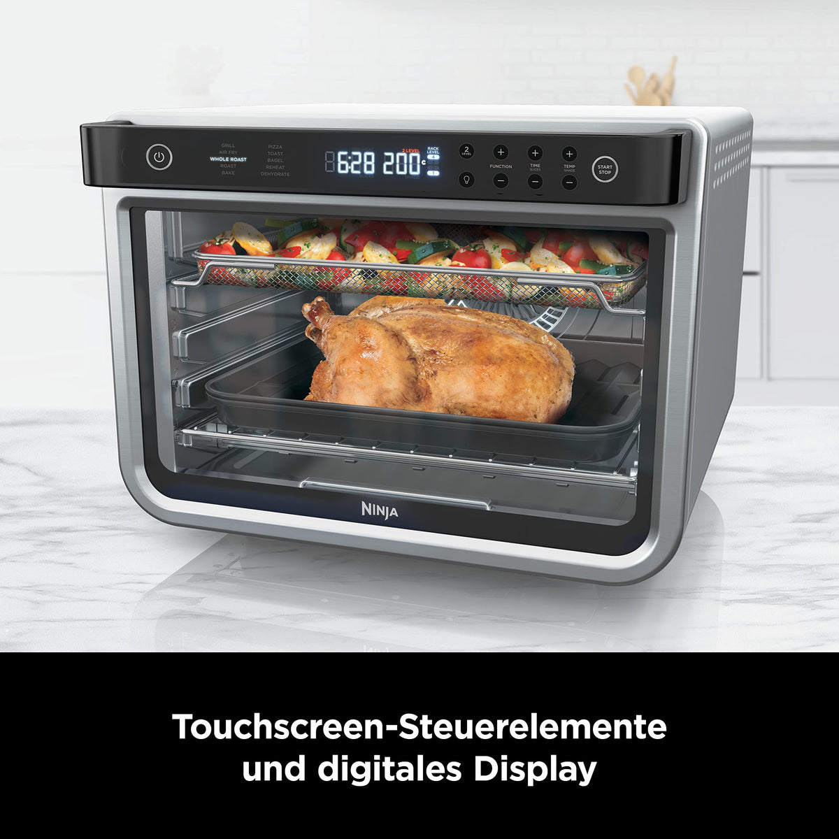 Ninja Foodi 10-in-1 Multifunction Oven, portable mini oven for countertops, multipurpose oven with 10 cooking functions; Air Fry, Roast, Grill, Bake, and more, Silver/Black DT200EU