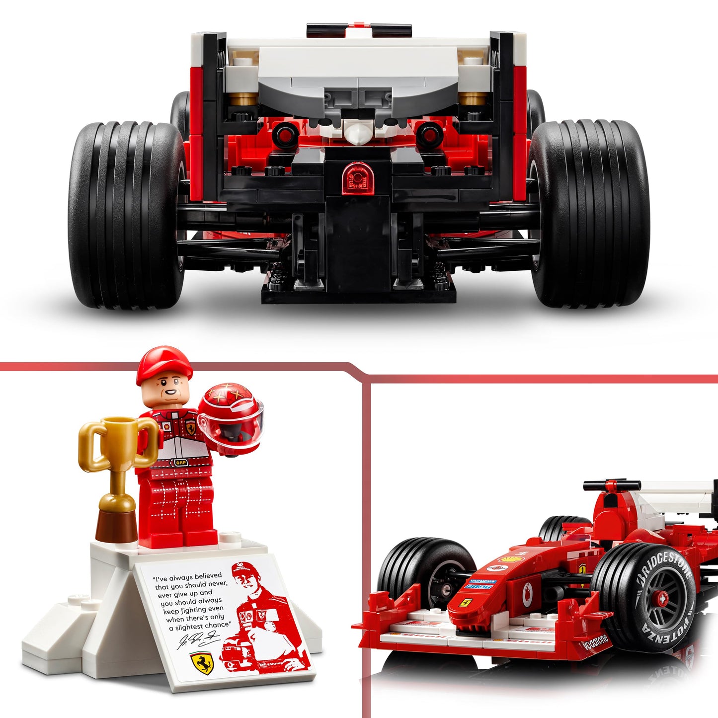 LEGO Icons Ferrari F2004 and Michael Schumacher - F1 racing car model building for adults - F1 model car set with V10 engine & collectible driver minifigure - Formula 1 gift for motorsport fans - 11375