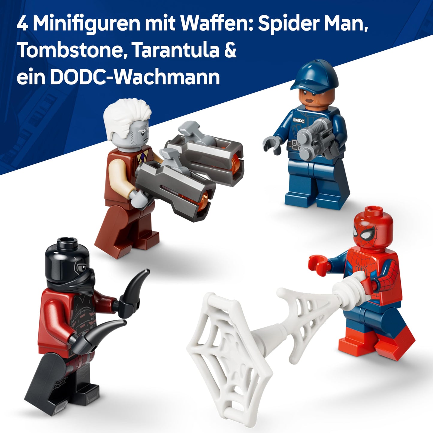 LEGO | Marvel Spider-Man Chasing the Prison Transporter - Superhero toy with armored vehicle and 4 minifigures including Tombstone and Tarantula - Gift for boys aged 8 and up - 76349