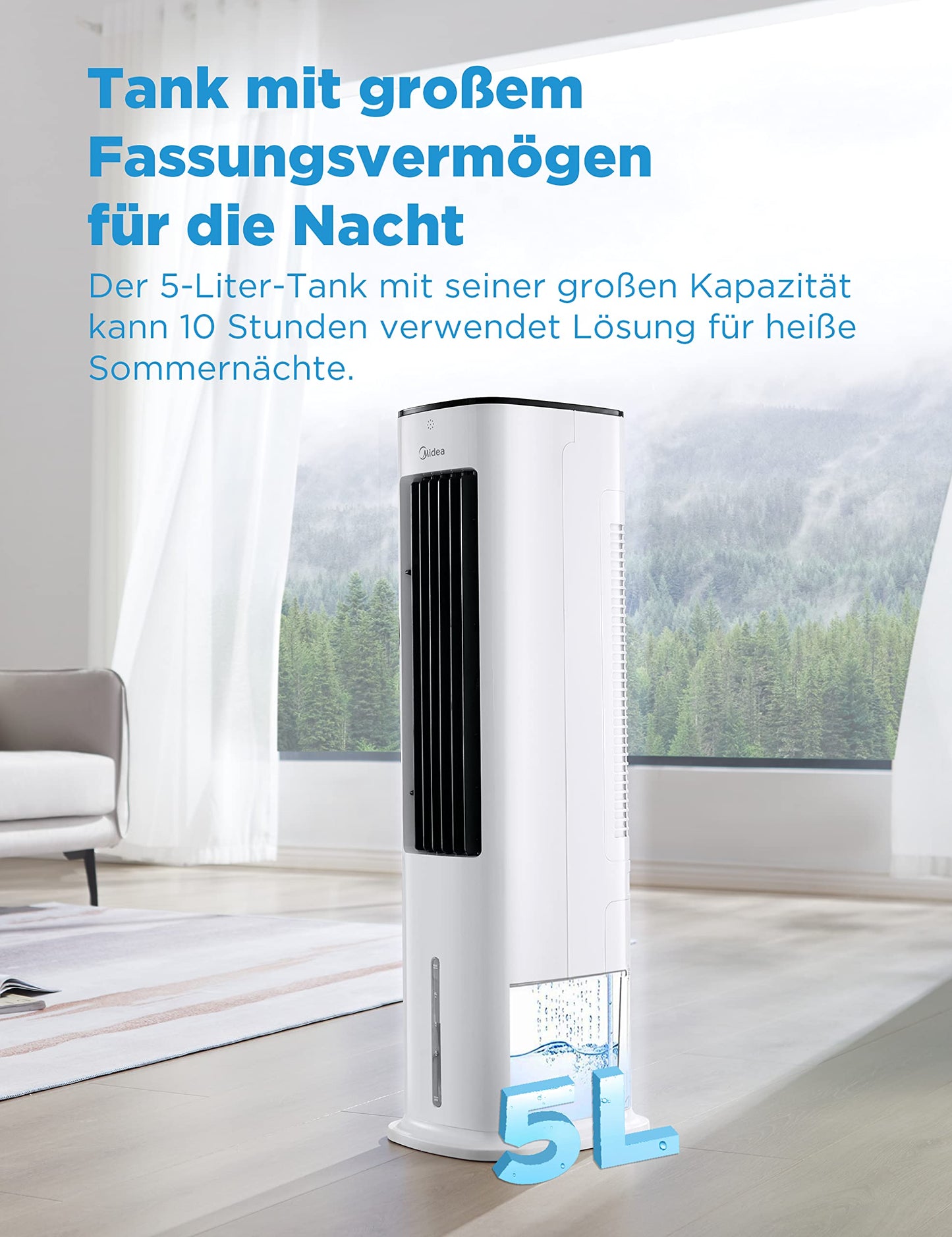 Midea Silent Air Cooler Pro 4-in-1 Mobile Air Conditioner Quieter: Air Cooler, Tower Blower, Humidifier and Air Purifier, with Remote Control, 5L Water Tank, 355m³/h Air Flow, 55W, LED Display, Timer, White - AC100-20ARB