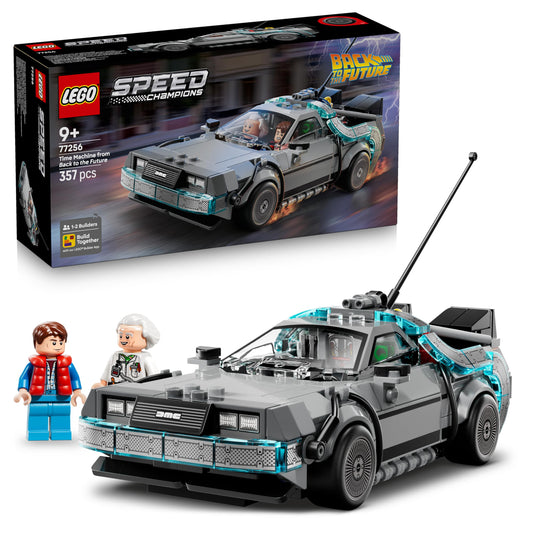LEGO Speed Champions time machine from Back to the Future - children's toy with car model and 2 minifigures - Marty McFly and Doc Brown - creative gift for children aged 9 and up - 77256