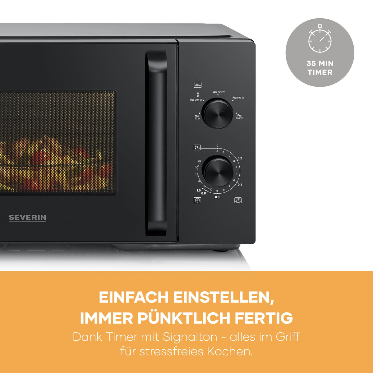Severin Solo Microwave, for defrosting and heating, XXL interior, 28 L, microwave device with removable glass turntable, 5 power levels, 35-minute timer, 900 W, black, MW 7796