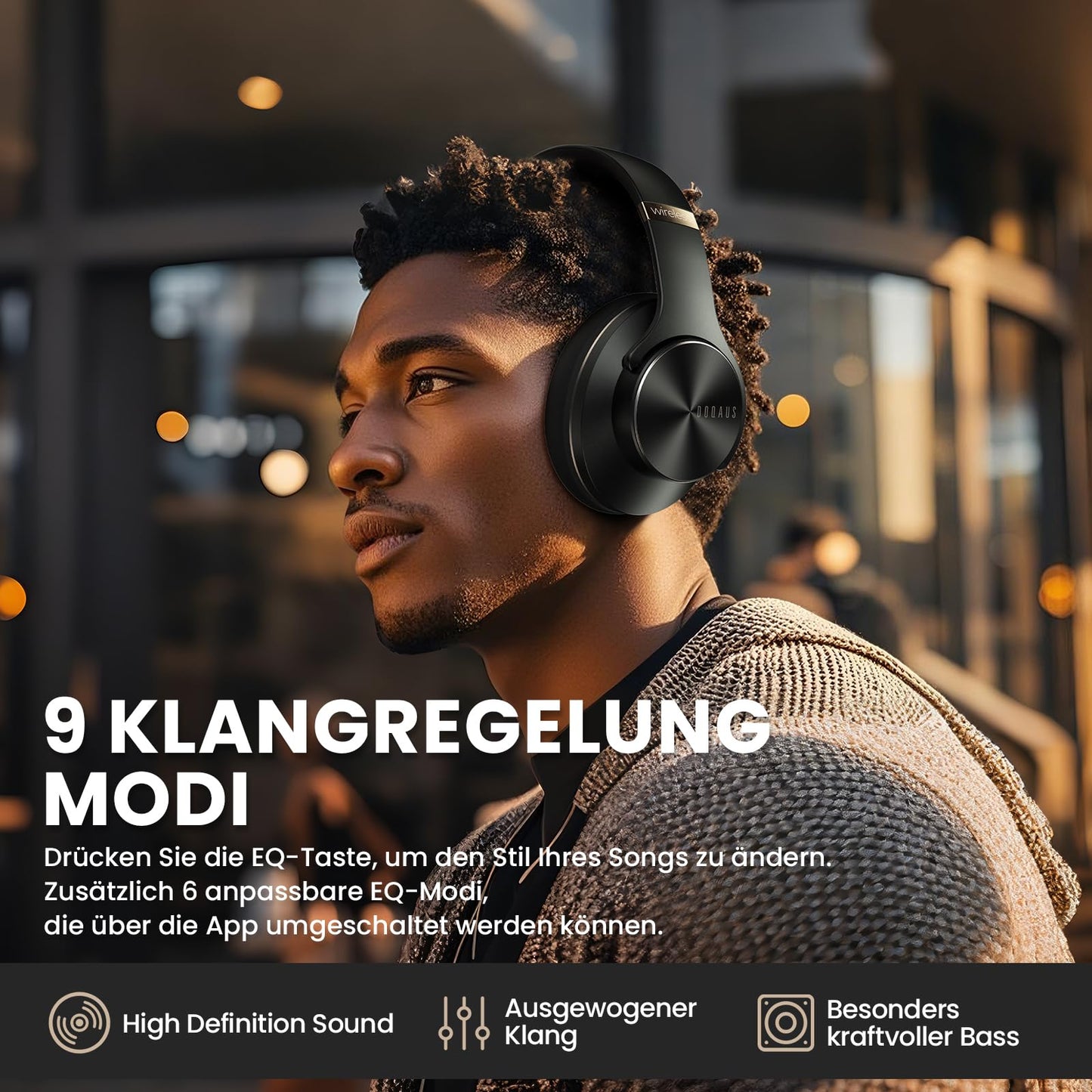 DOQAUS Wireless Bluetooth Headphones with App Control, Gray - CARE