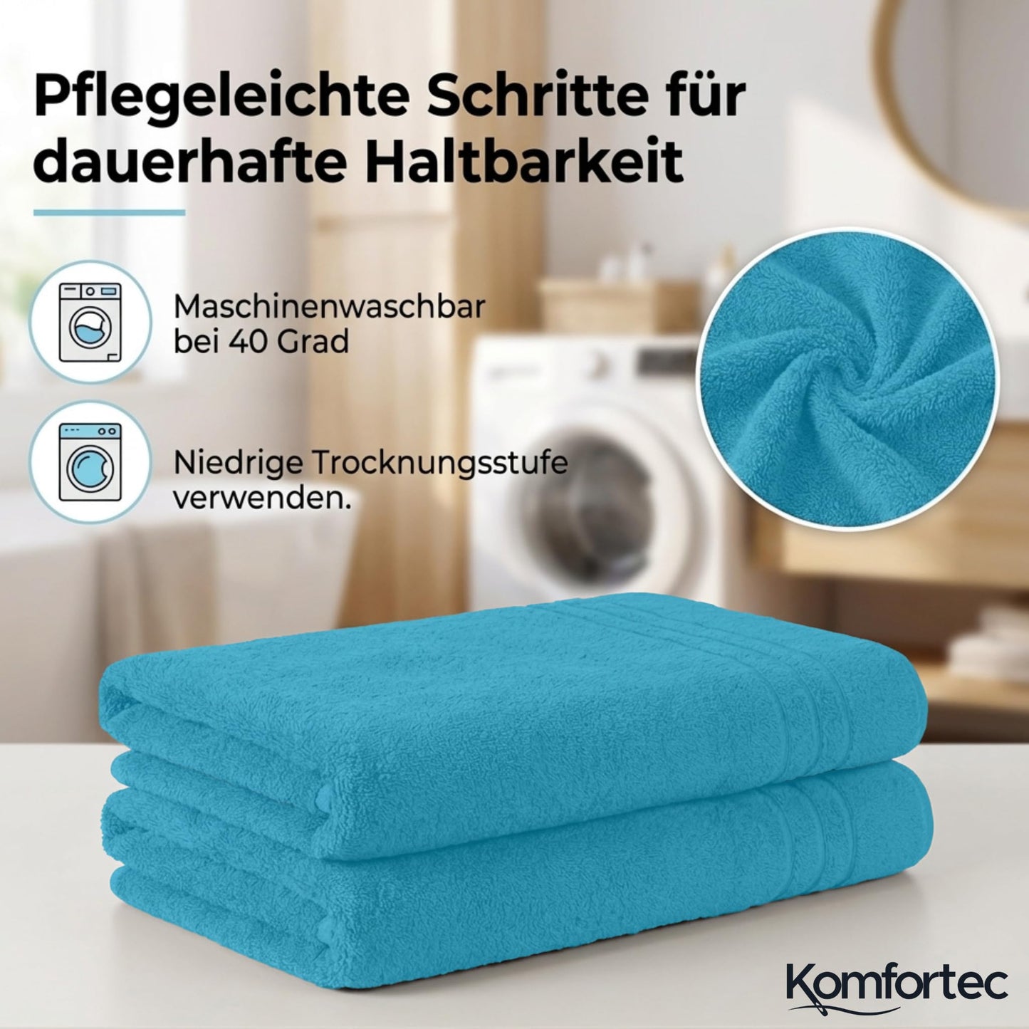 Komfortec 2 sauna towel set 80x200 cm, large sauna towels made of 100% cotton, sauna towels, fluffy and absorbent, quick-drying, turquoise - 2er-80x200-türkis