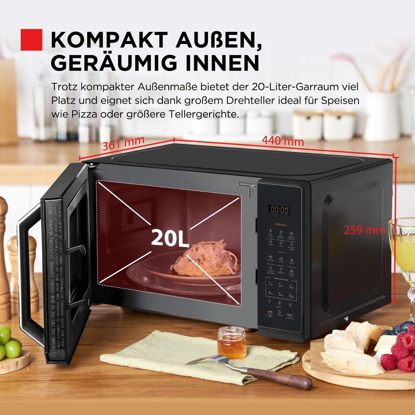 TOSHIBA Multifunctional microwave in mirror black | 20 liters | 800W | Digital solo small microwave with 11 power levels | 6 automatic programs | Express cooking function | Defrosting | MW3-EM20PE (BM) - MW3-EM20PE(BM)