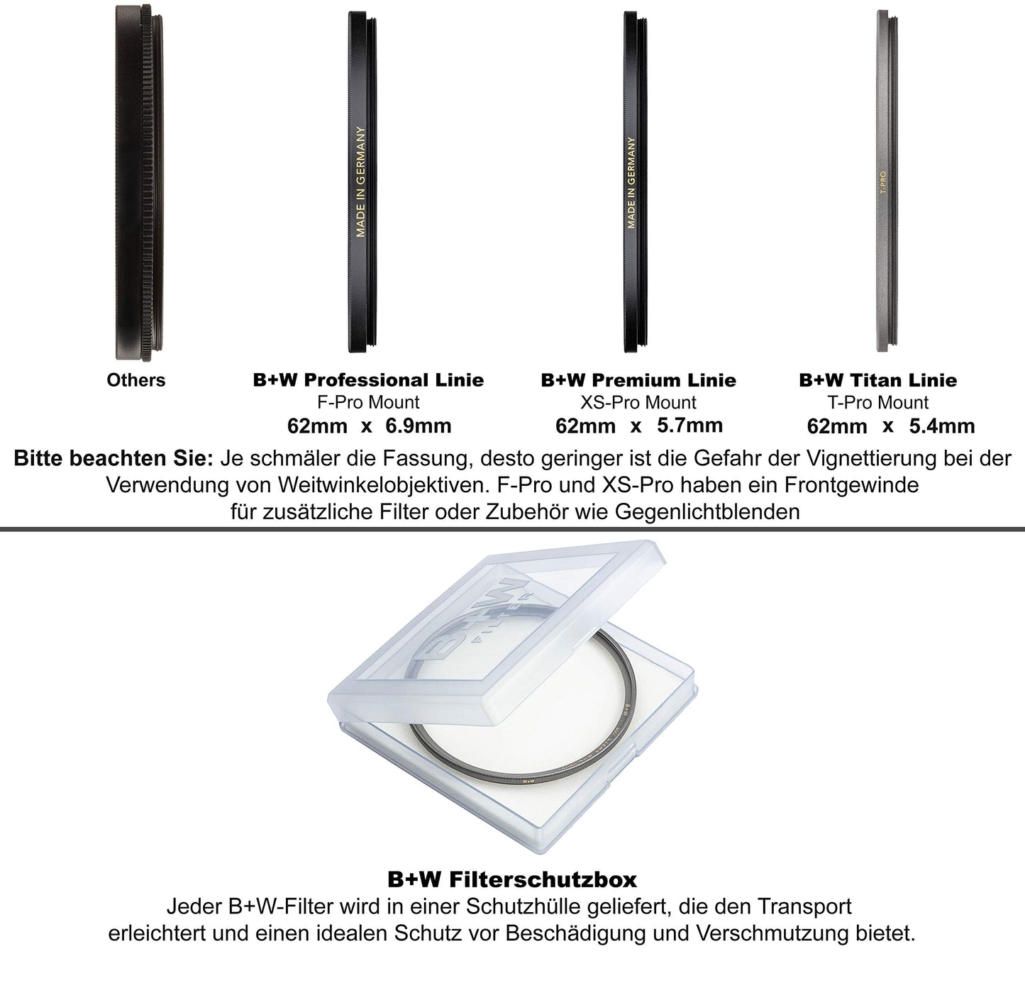B&W 007 protective filter, clear filter (62mm, T-Pro, titanium finish, MRC Nano, 16x coated, super slim, premium) 1097737 62