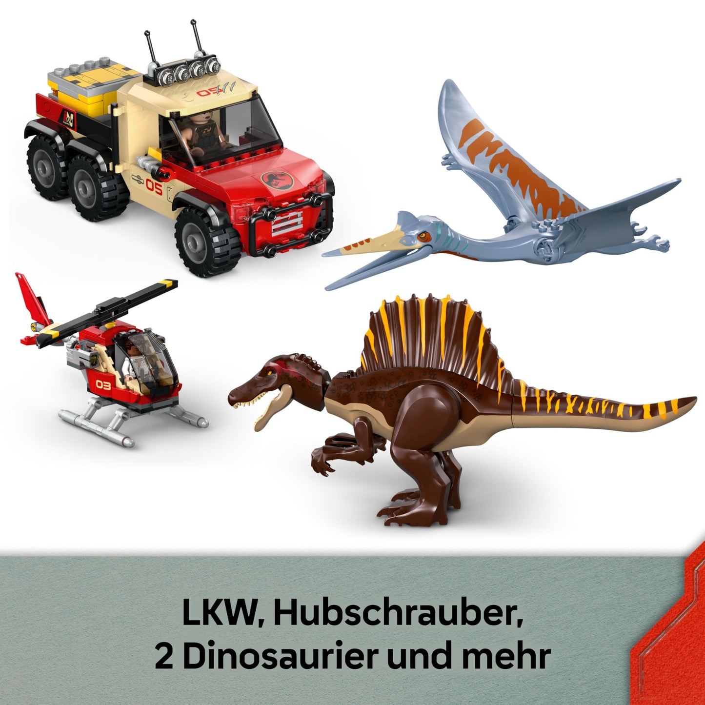LEGO Jurassic World Spinosaur & Quetzalcoatlus: Helicopter Deployment - 2 Toy Dinosaurs, Helicopter, Truck and 4 Minifigures - Gift for Boys and Girls Ages 8 and Up - 76976