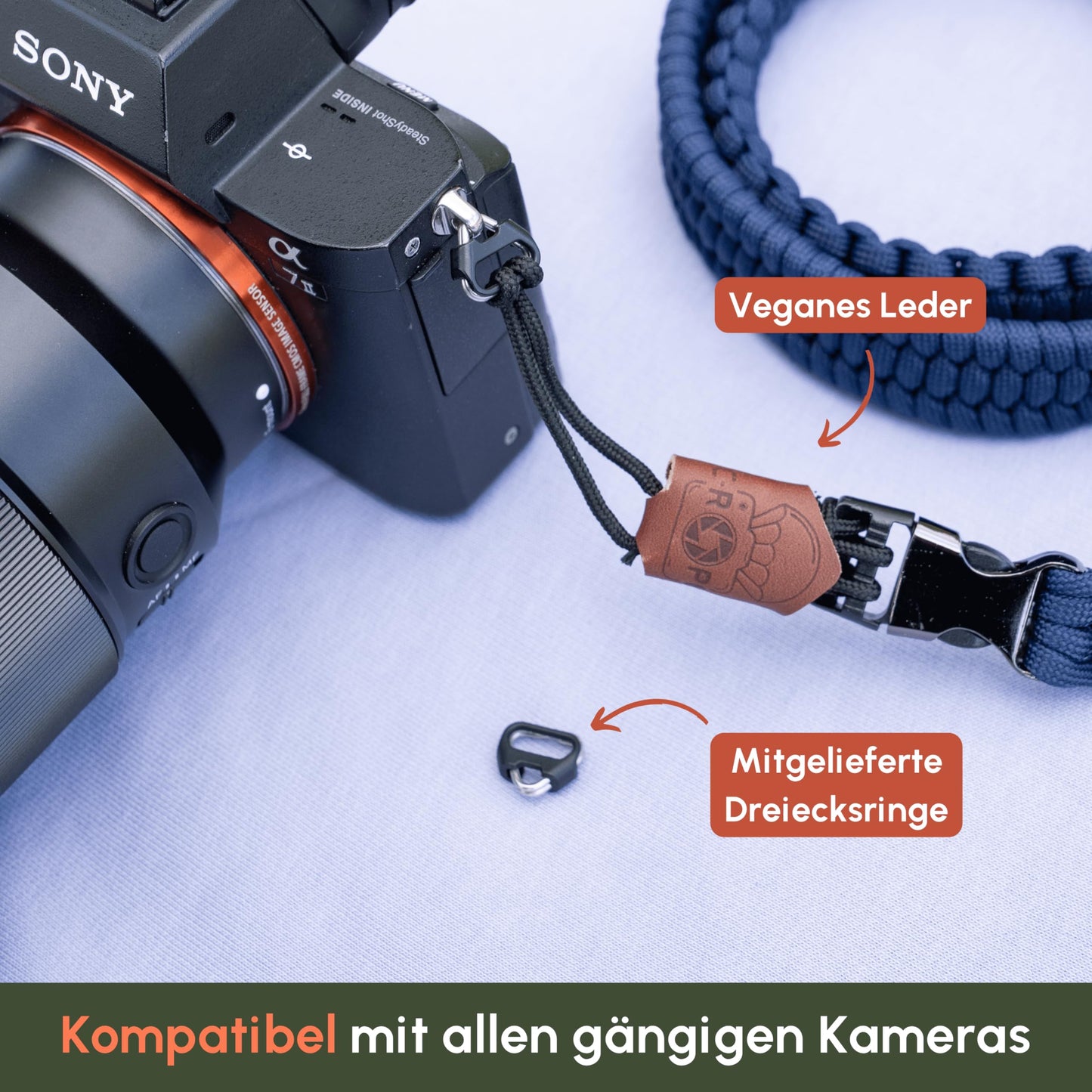 C-Rope camera strap THE TRAVELER hand-braided from paracord, shoulder strap with quick release, 125cm, navy blue - CRP-TRL-125-NBL