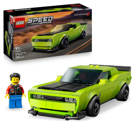 LEGO Speed Champions Dodge Challenger SRT Hellcat sports car - toy car with 1 minifigure to collect - creative racing car - racing car to build - gift for boys, girls aged 9 and up 77237