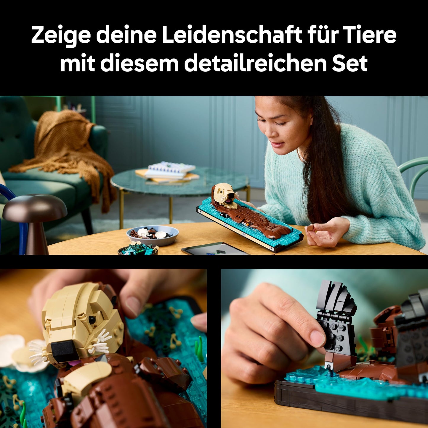 LEGO Ideas Swimming Otters - Model Building for Adults - 3D Puzzle with Sea Otter Figures (Mother & Cub) - DIY Decoration for Shelf or Living Room - Gift Idea for Art & Craft Fans - 21366