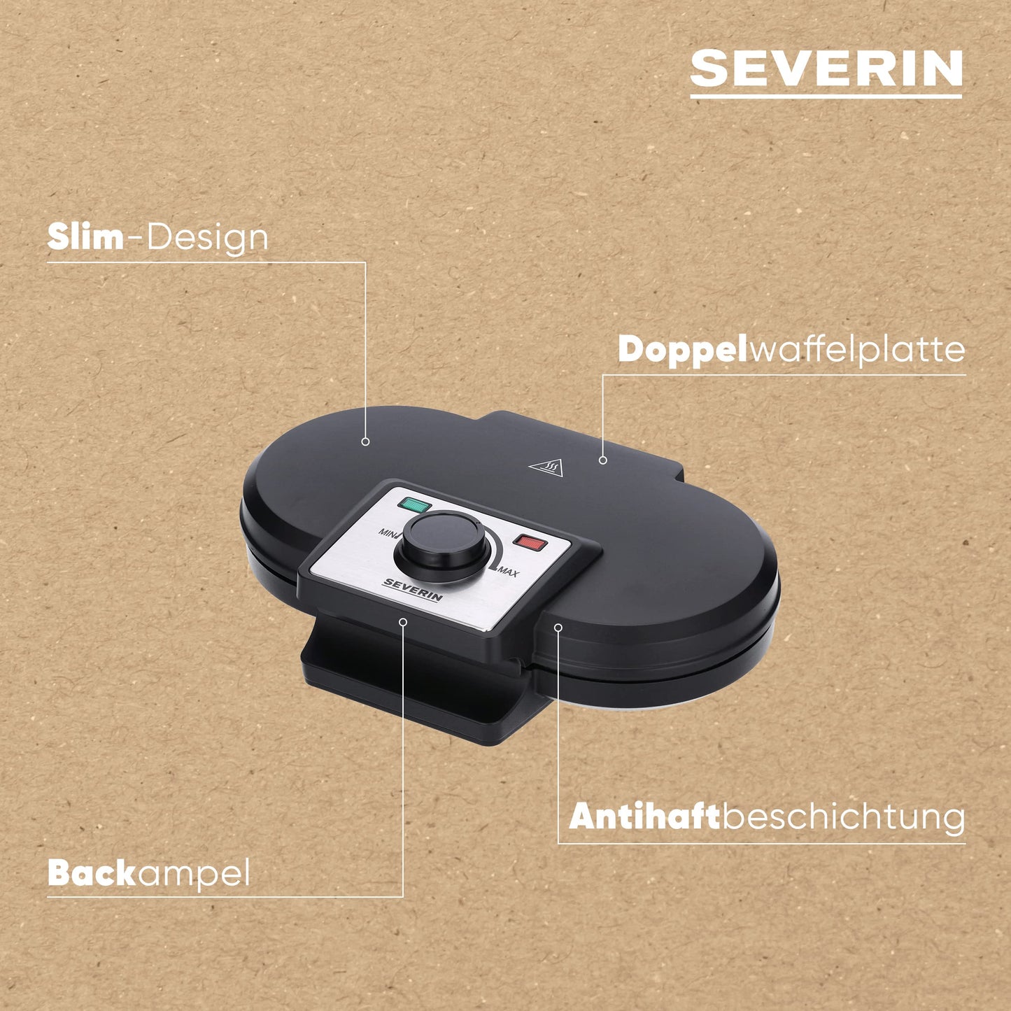 SEVERIN duo waffle iron, non-stick coated double waffle iron for two classic heart waffles, heart waffle iron in slim design, approx. 1,200 W power, black, WA 2106