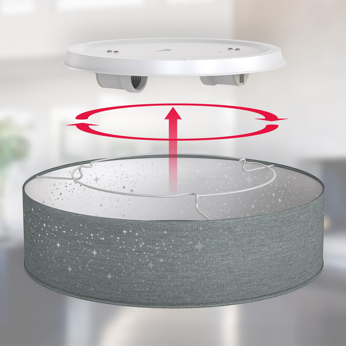 B.K.Licht - Ceiling lamp, lampshade with star effect, fabric lampshade, E27 socket, max. 40 watts, ceiling light, lamp, living room lamp, bedroom lamp, kitchen lamp, 38x10 cm, gray - BKL1346