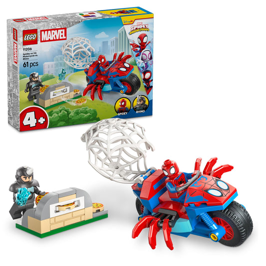 LEGO ǀ Marvel Spidey and his super friends Spidey on motorcycle vs. Rhino - superhero toy with motorcycle and 2 minifigures - gift for boys aged 4 and up and fans of the series - 11206