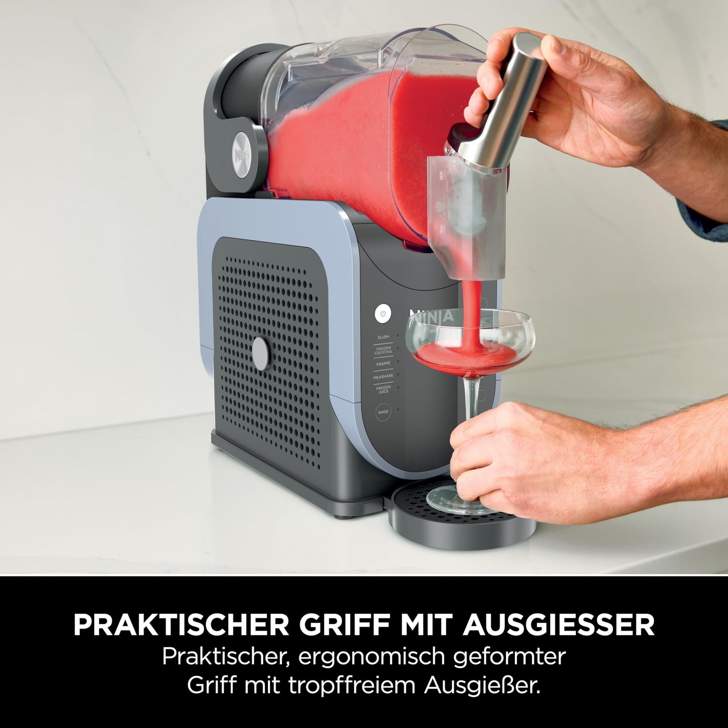 Ninja SLUSHi machine for slush, ice cocktails, frappé, milkshakes & frozen juice, without ice or preparation effort, WhisperChill technology, holds 1.9 L, blue & gray FS301EU