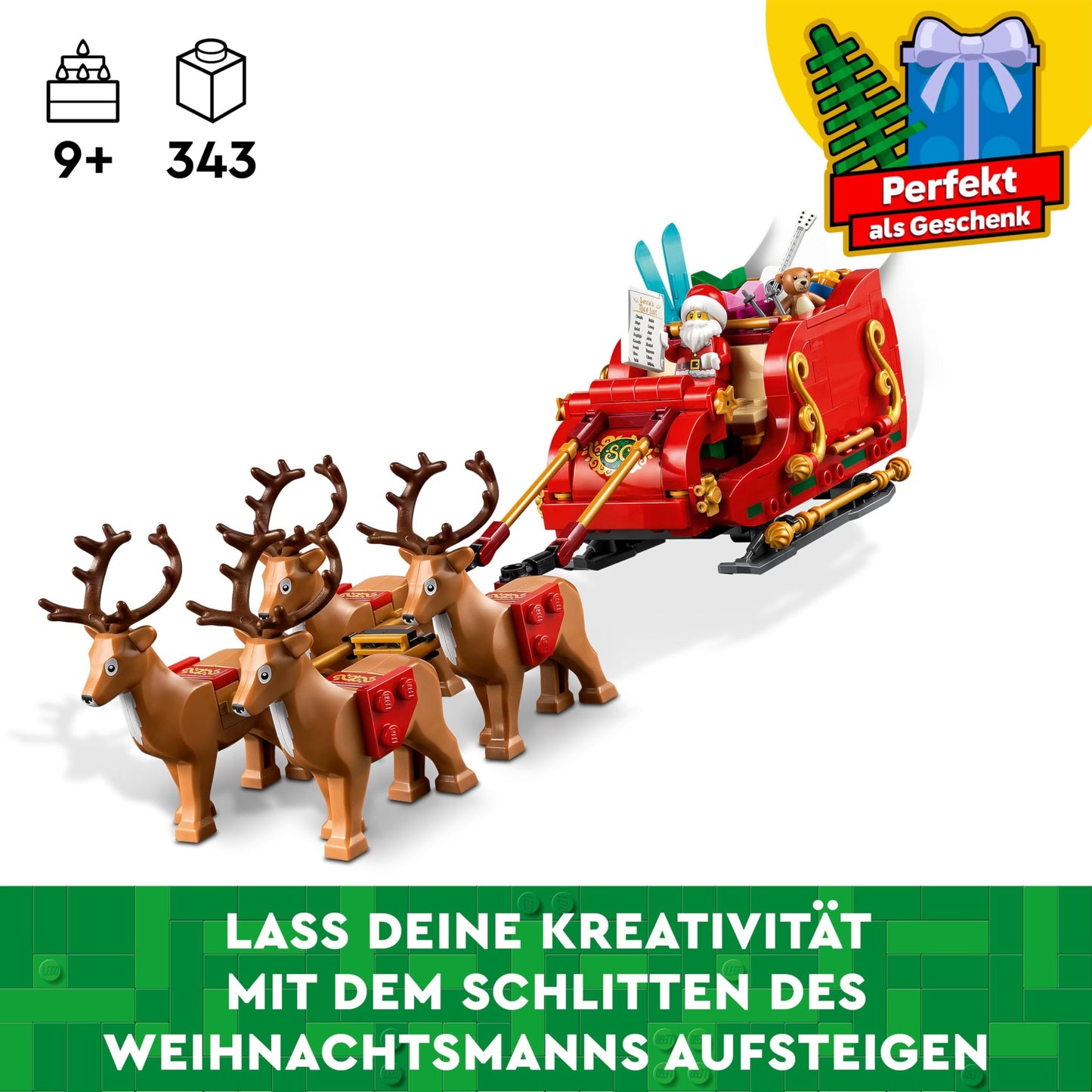 LEGO Santa's Sleigh - Toy for children aged 9 and up with minifigure, reindeer, guitar, teddy bear and skis - Christmas gift for boys and girls - 40499