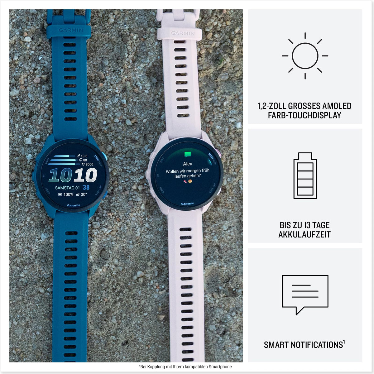 Garmin Forerunner 70 43mm - Running Smartwatch, 1.2" AMOLED Touchscreen, up to 13 days battery life, training recommendations, health data, 80+ sports apps, notifications, Pay - 010-04307-01