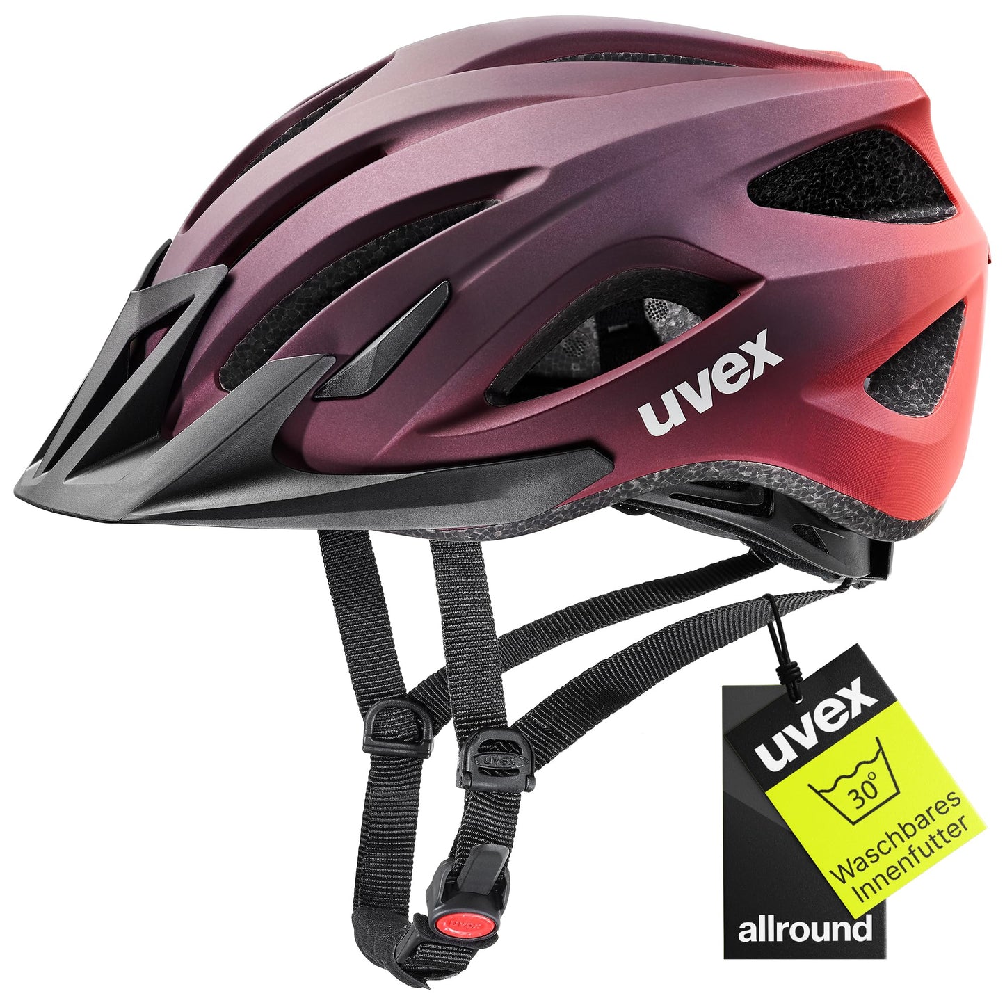 uvex viva 3 - lightweight all-round helmet for men and women - individual size adjustment - washable interior - plum - grapefruit matt - 52-57 cm - S4109841015