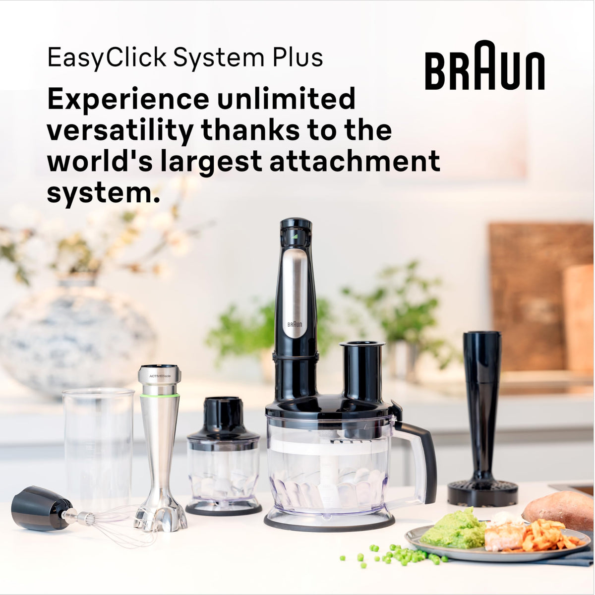 Braun Household MultiQuick 7 Mixer, splash guard, dishwasher safe, BPA-free, 600 ml, chopper 500 ml, ice blade, MQ 7035XBI, 1000 W, black, MQ7035XBI