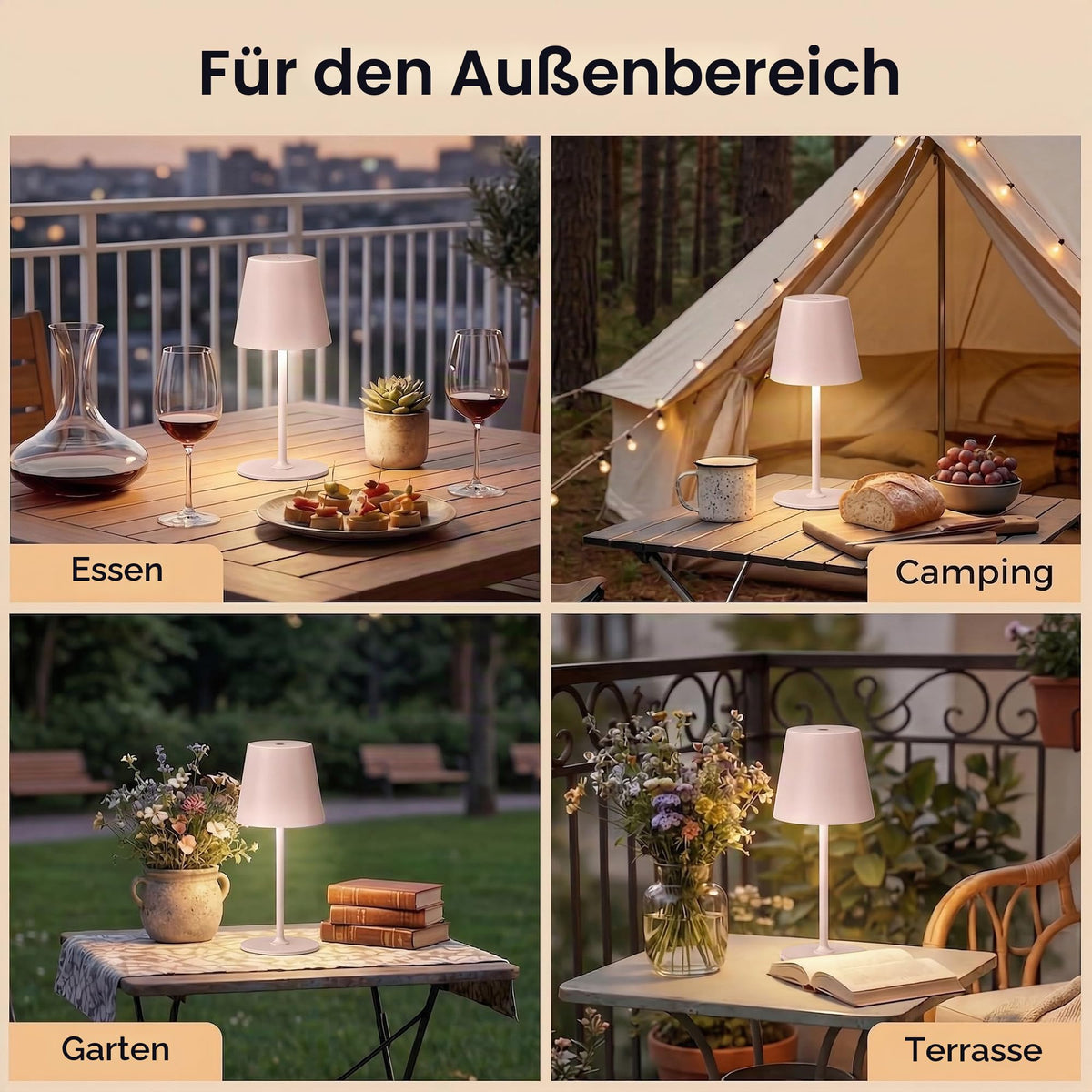 UPXNBOR LED Table Lamp Wireless 2-Piece Set, Metal Table Lamp for Outdoor & Indoor - UP-WSA
