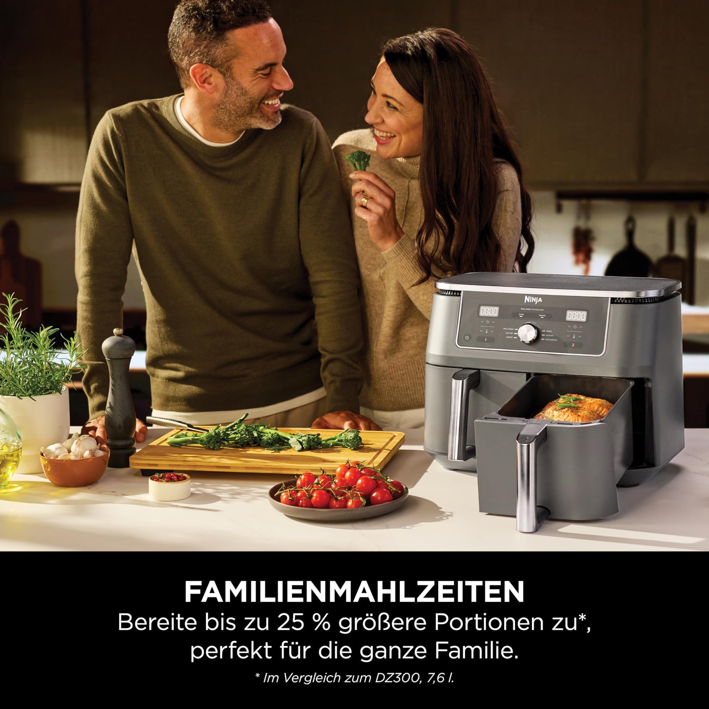Ninja Dual Zone Digital Air Fryer, 2 Drawer, 6-in-1, Air Fryer, 9.5L, Air Frying, Max Crisp, Roasting, Baking, Reheating, Dishwasher Safe Baskets, Metallic Gray DZ400EU