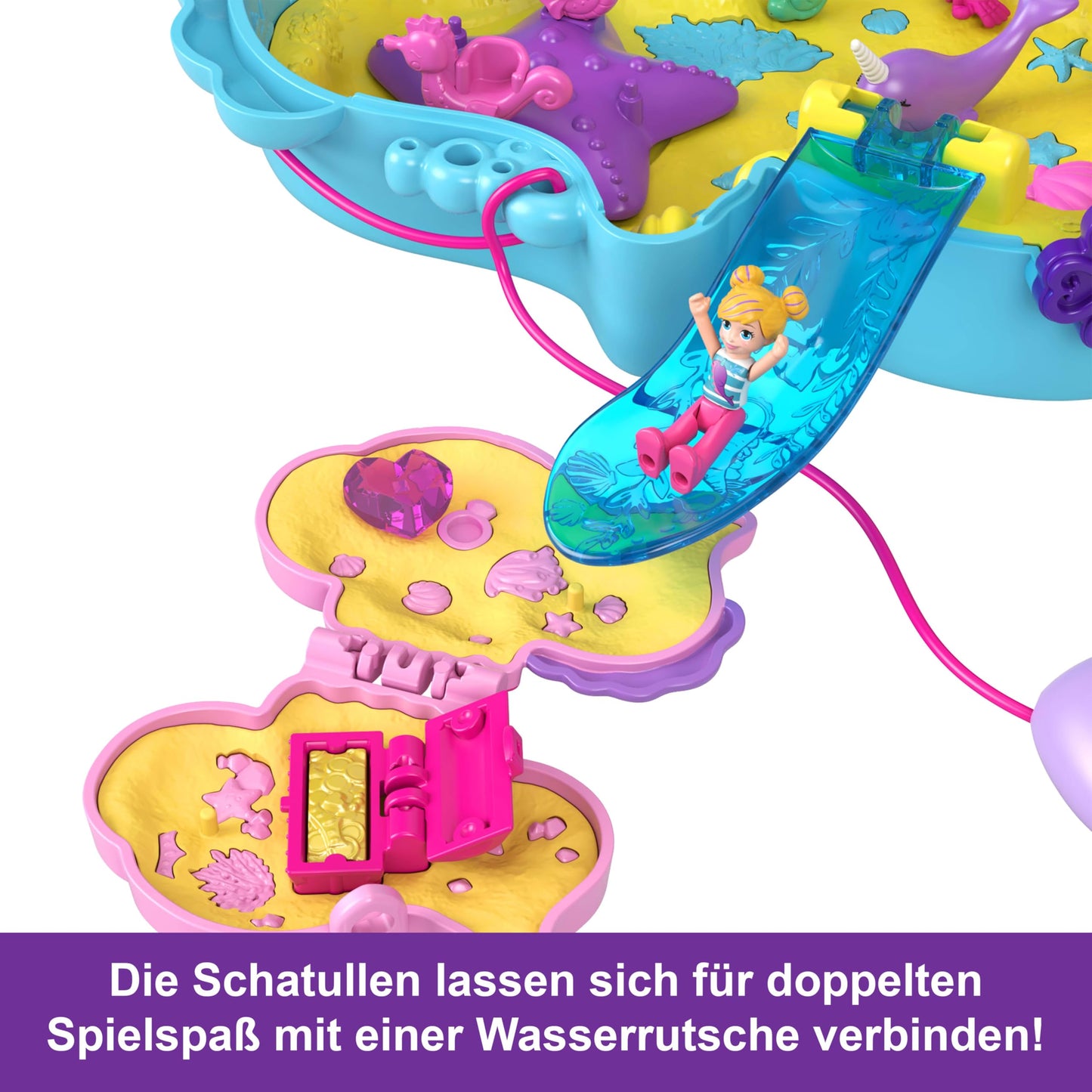 Polly Pocket Dolls and Animal Playset with 13 Accessories, 2-in-1 Daddy and Me Seahorse Box, Portable Bag and Animal Toy, with Shani, HWP03