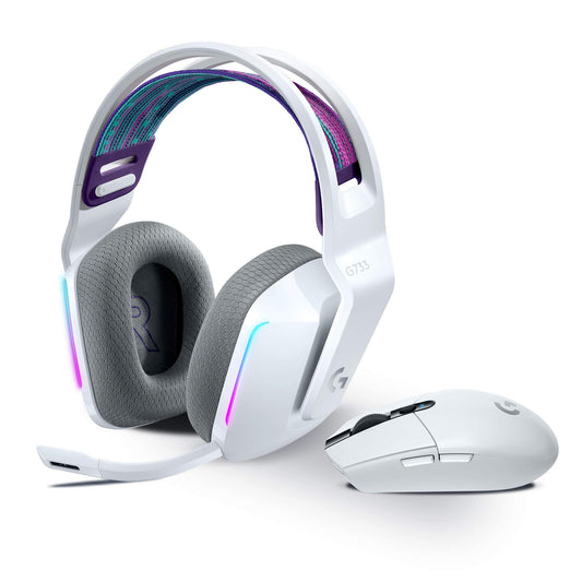 Mouse de gaming wireless Logitech G305 Lightspeed + căști de gaming wireless Logitech G733 Lightspeed cu bandă pentru cap