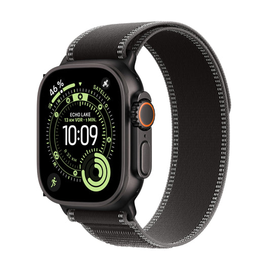 Apple Watch Ultra 3 GPS + Cellular 49 mm premium smartwatch for running training and combination sports with robust titanium case in black and trail loop in black/charcoal gray (M/L) - MF1H4QF/A