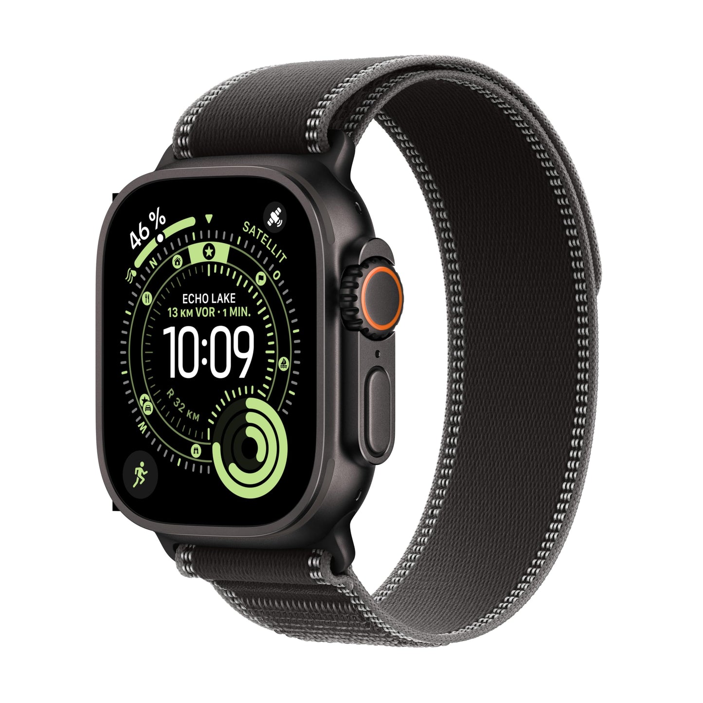 Apple Watch Ultra 3 GPS + Cellular 49 mm premium smartwatch for running training and combination sports with robust titanium case in black and trail loop in black/charcoal gray (S/M) - MF1D4QF/A