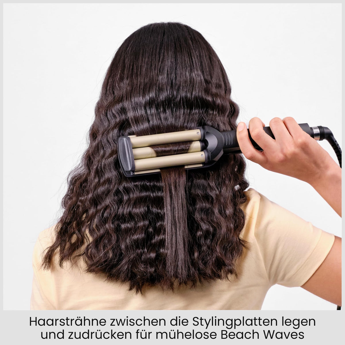 BaByliss Easy Waves – Ondulator pentru Beach Waves, acoperire din ceramică-titan, 3 setări de temperatură, vârfuri rezistente la căldură, aurie și neagră, C260E - 3030050064308