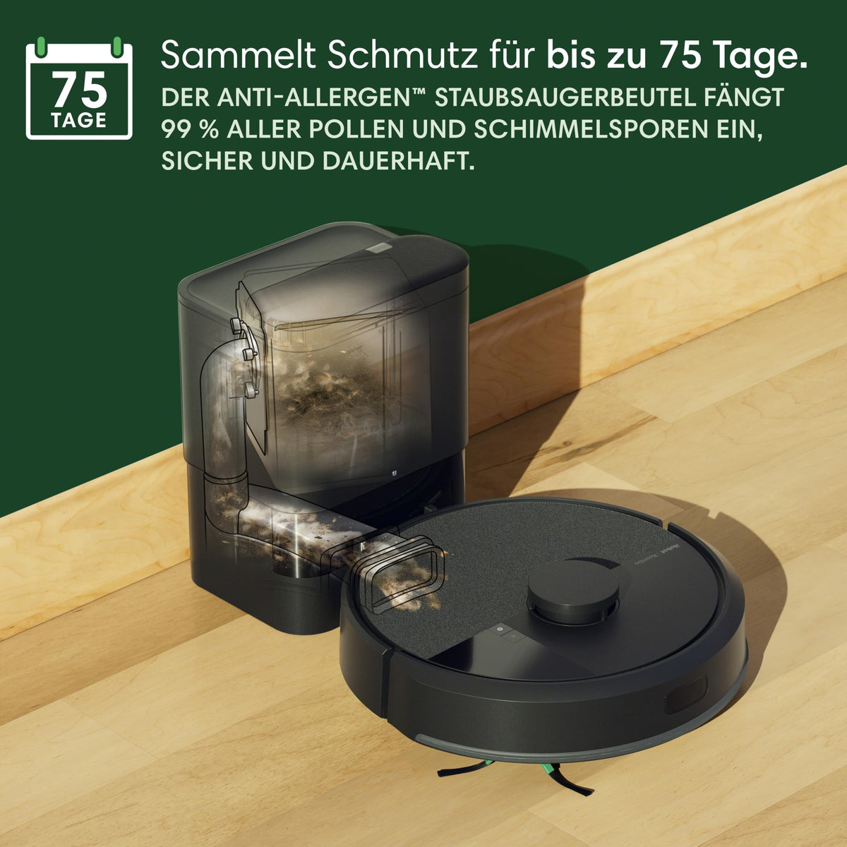 iRobot Roomba 105 Combo + AutoEmpty Dock - Golire automată timp de până la 75 de zile - Aspirare + Spălare - Clearview LiDAR - 7000Pa - 120 minute - SmartScrub - Ocolește obstacole - Aplicație - Negru - Y351040
