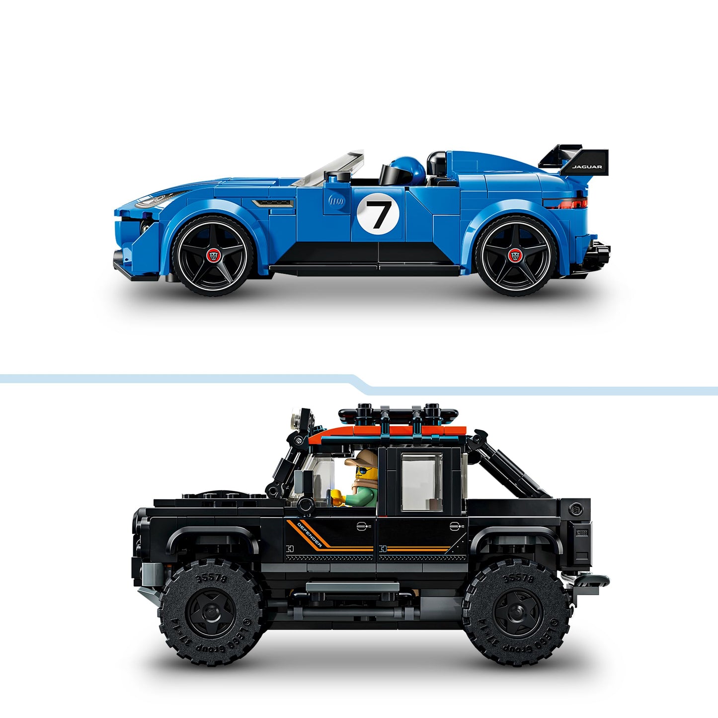 LEGO Speed Champions Jaguar Project 7 & Land Rover Defender - building set with 2 toy cars and 2 minifigures - gift for children and car fans aged 10 and over - 77264