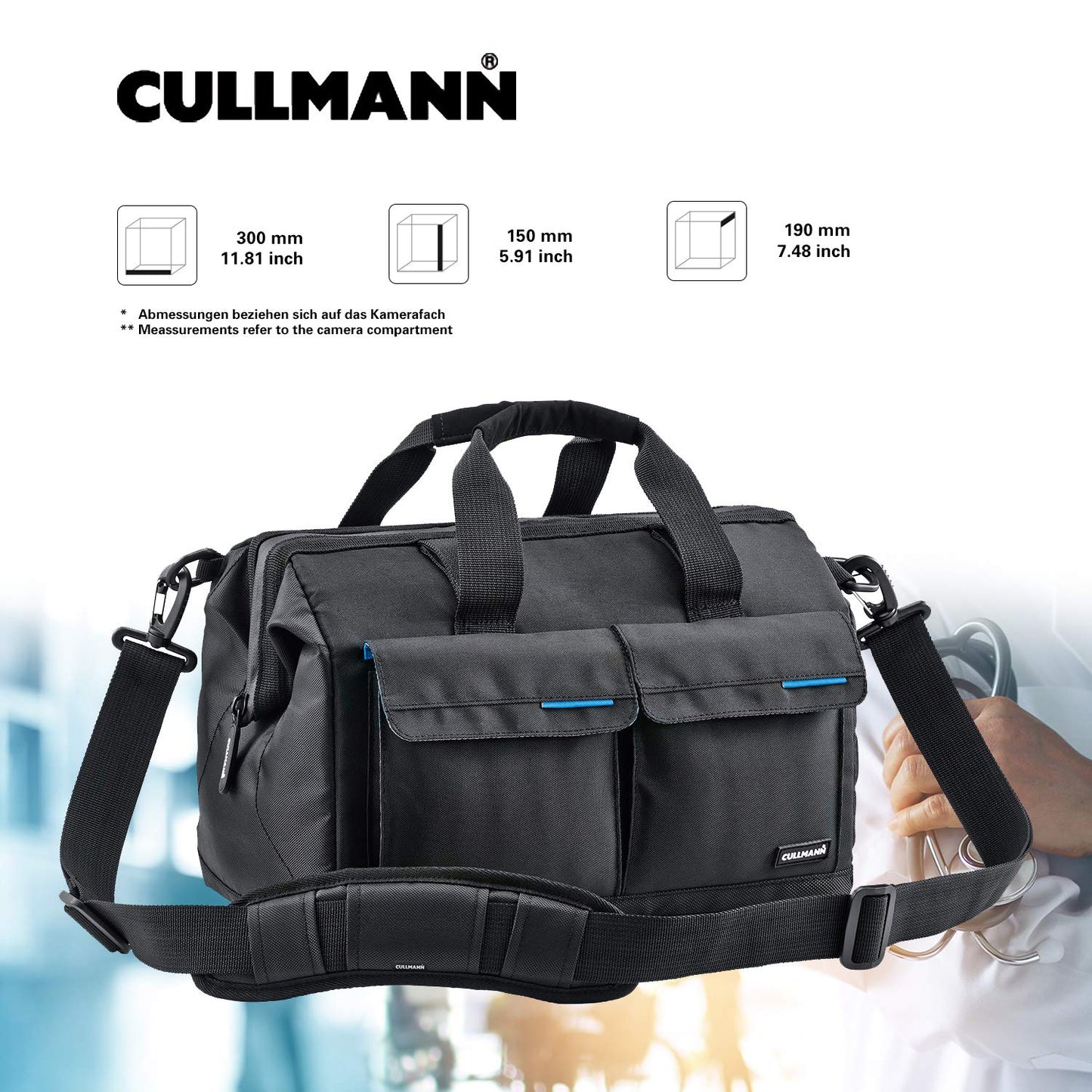 CULLMANN - 98370 - AMSTERDAM Maxima 335 camera bag for medium to large DSLR equipment with large pocket opening, black - internal dimensions 300x150x190mm - 990g light
